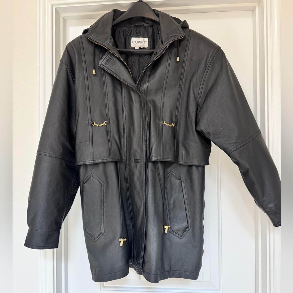 Comint Genuine Leather Jacket with Hoodie Size M